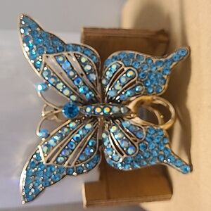 Blue Rhinestone Butterfly Brooch Pin Sparkling Fashion Jewelry Accessory